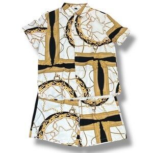 Shein Manfinity Chain Print Shirt & Short Set Men's XXL Equestrian Luxury Style